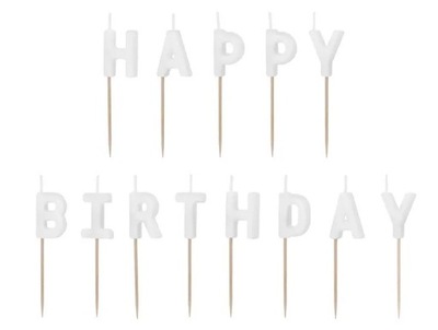 Świeczki urodzinowe Happy Birthday - białe, 13 szt