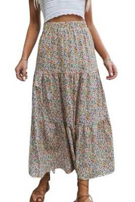 SPÓDNICA BOHO W KWIATY PROSTA MIDI CASUAL 36 V7B