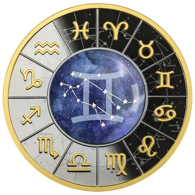 500 CFA, Bliźnięta, Znaki zodiaku, Srebrna moneta z soczewką
