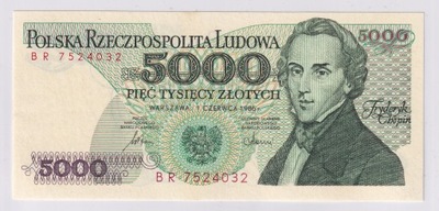 5000 Złotych Polska 1986 UNC Seria BR