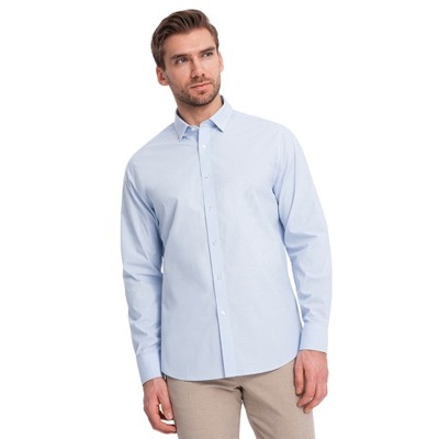Koszula męska Bawełniana klasyczna REGULAR błękitna V1 OM-SHOS-0154 L