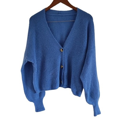 44/46 MADE IN ITALY sweter kardigan na guziki błękitny baby blue wool wełna