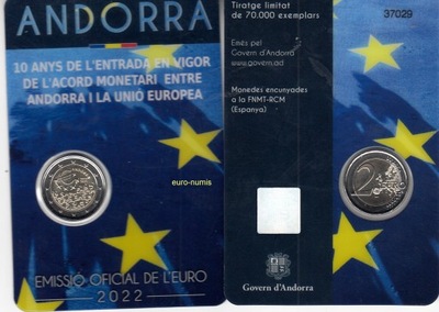 Andora,Andorra2022- 2 euro ok.Umowa Walut.
