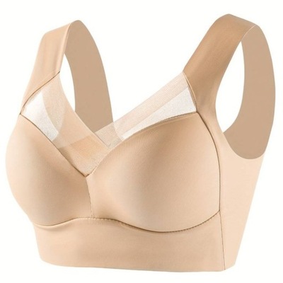 BEŻOWY BIUSTONOSZ SPORTOWY BEZSZWOWY ELASTYCZNY STANIK BEZ FISZBIN M