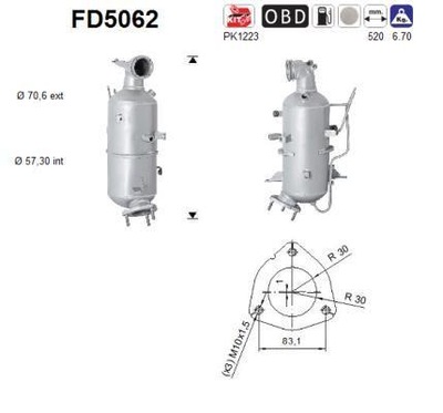 AS FD5062 ФИЛЬТР SADZY / ФИЛЬТР САЖЕВИЙ ТВЕРДЫХ ЧАСТИЦ, СИСТЕМА ВЫПУСКНОЙ