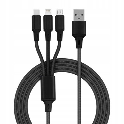 Kabel 3W1 USB- USB typ C / microUSB/ Lightning 1m