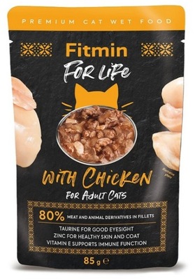 BEZZBOŻOWA Karma dla kotów dorosłych z kurczakiem Fitmin 82% MIĘSO 85g
