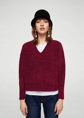 Mango Sweter z szenili z kieszeniami V-neck 36 S