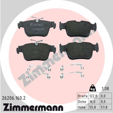 ZIMMERMANN 26206.160.2 ZAPATAS HAMULC. SKODA OCTAVIA IV PARTE TRASERA JUEGO ZAPATAS  