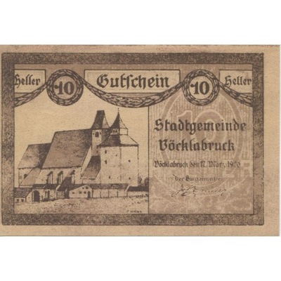Banknot, Austria, Vocklabruck, 10 Heller, château,