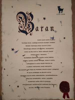 Znak zodiaku na papierze czerpanym Baran