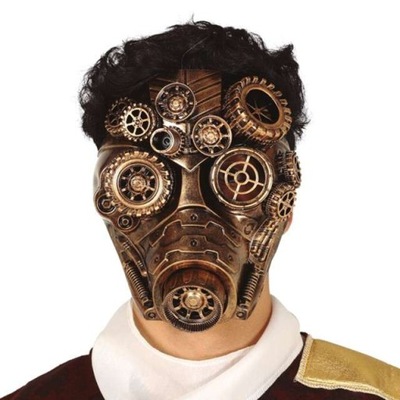 maska STEAMPUNK tryby zębatki kołą MIEDZ złoto