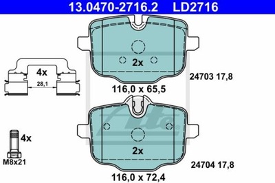 ATE 13.0470-2716.2 КОЛОДКИ КЕРАМИЧЕСКИЕ ЗАД BMW 5/6/7 2,0-4,4 09-