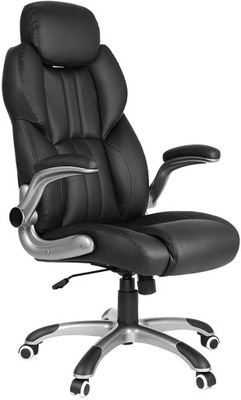 Obrotowe krzesło biurowe ekoskóra czarne regulacja pochylenia podłokietniki