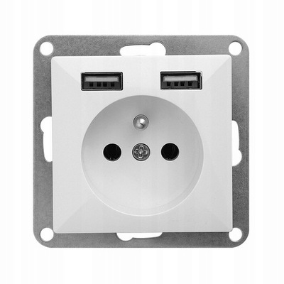 Gniazdo pojedyncze PERŁA z ładowarką 2xUSB Białe