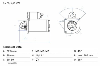 BOSCH STARTERIS CITROEN C25 CX I CX II PEUGEOT J5 2.5D 09.81-07.94 