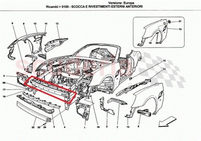 FERRARI CALIFORNIA 08- VIGA DE PARAGOLPES PARTE DELANTERA SUPERIOR  