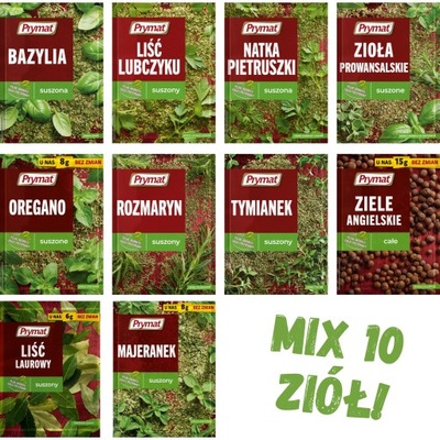 Przyprawy Prymat MIX NAJPOPULARNIEJSZYCH ZIÓŁ 10 szt zioła zestaw