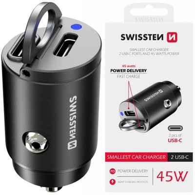 SWISSTEN SZYBKA ŁADOWARKA SAMOCHODOWA 2x USB-C 45W