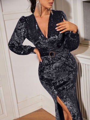 SUKIENKA WELUROWA Z ROZCIĘCIEM MAXI ZDOBIONY PAS SHEIN M