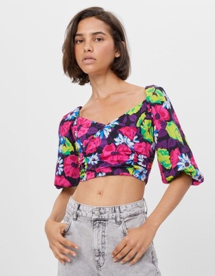 BERSHKA KRÓTKA BLUZKA KWIATY 5805692 R.M