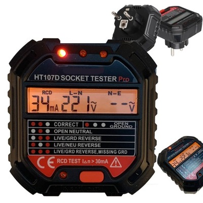 TESTER GNIAZD ELEKTRYCZNYCH SIECIOWYCH LCD + PRÓBNIK TESTER NAPIĘCIA LCD