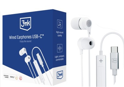 3mk Wired Earphones słuchawki douszne białe USB-C