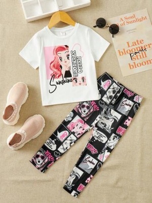 SHEIN KOLOROWY KOMPLET DZIEWCZĘCY T-SHIRT LEGGINSY 7Y 90848