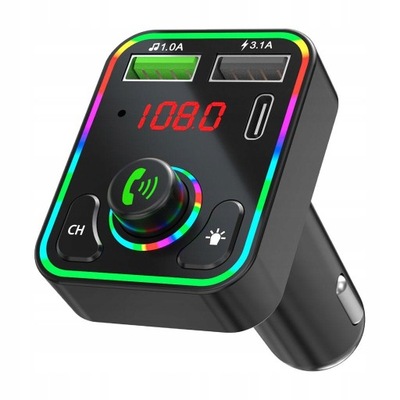 TRANSMISOR FM BLUETOOTH 5.0 CON PODSWIETLENIEM DIODO LUMINOSO LED  