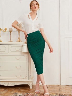 SHEIN ZIELONA SPÓDNICA MIDI OŁOWKOWA R.S J587045