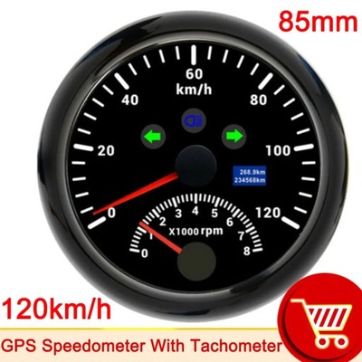 HD 85MM GPS SPEEDOMETER GAUGE 0-200KM/H TACHOMETER 0-8000 RPM WATERP~76792
