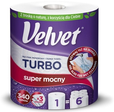 Ręcznik papierowy Velvet Turbo Super Mocny celuloza biały MAXI ROLKA