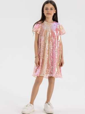 Sukienka dla Dziewczynki z Cekinami Różowa MINOTI R.164
