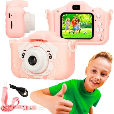 Aparat cyfrowy Extralink Kids Camera H28 Dual Różowy 1080P 30fps wyświetlac