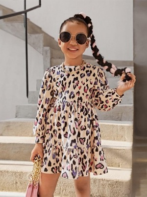 SHEIN Sukienka dla małych dziewczynek z falbaną print 5L 110cm