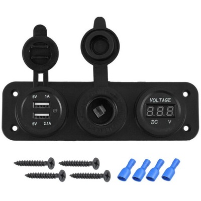 Роз'єм заряджання 2x usb 2.1a 1a woltomierz 12v фото №1