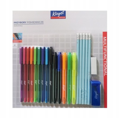 Zestaw piśmienniczy Kolorowe Długopisy Ołówki Zakreślacze Markery Kayet