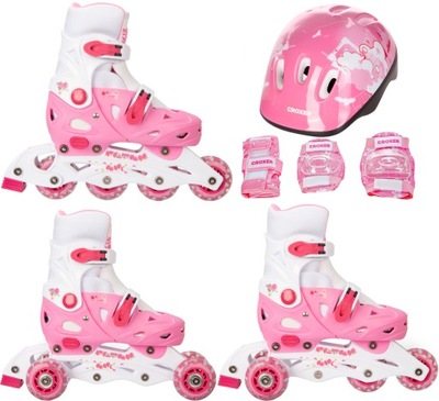 Rolki-Wrotki 3w1 Raven Balloon Pink 37-40 + kask Dream + ochraniacze Fibre