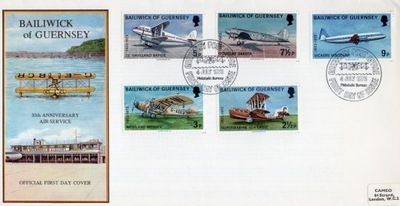 GUERNSEY- 50 lat lotnictwa cywilnego, 5zn., FDC# 1973