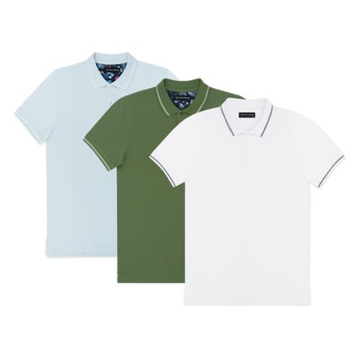 Zestaw 3 t-shirtów męskich polo biały, niebieski, zielony PAKO LORENTE M