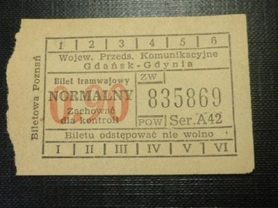 Bilet normalny tramw. 90 gr. WPK Gdańsk-Gdynia.