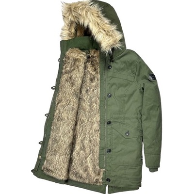 HOLLISTER HERITAGE Kurtka Parka na Futerku Damska Logowana Khaki r. S