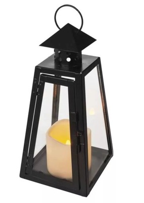 Lampion 1LED świeczka 26,5cm czarny 3xAAA vintage