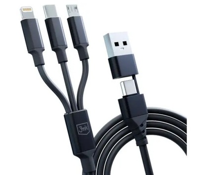 Kabel 3mk Hyper USB / USB-C - USB-C / Lightning / microUSB 1,5m Czarny