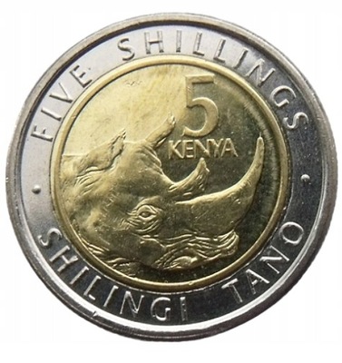 KENIA 5 SHILLINGS 2018 NOSOROŻEC BIMETAL UNC