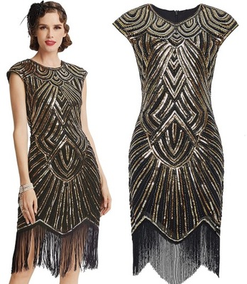 BABEYOND sukienka ołówkowa cekinowa frędzle 40 L