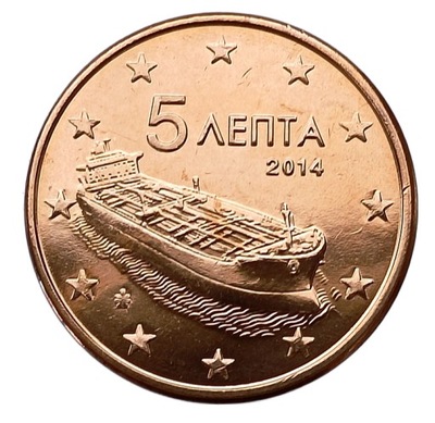 GRECJA 5 EURO CENTS = 5 LEPTA 2014 STATEK MENNICZA