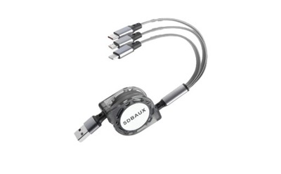 SDBAUX Rozwijany Kabel Micro USB/ LIGHTNING/ USB TYP C 3w1