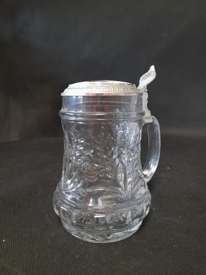 Kufel szklany z cynową przykrywką 16cm