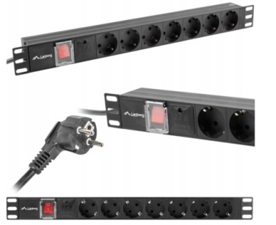 LISTWA ZASILAJĄCA RACK PDU 19" LANBERG 1U 16A 7X SCHUKO 2M CZARNA